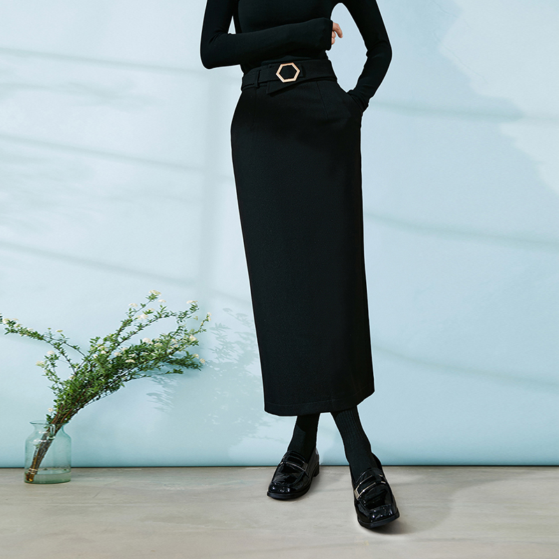 晚白高腰包臀职业半身裙