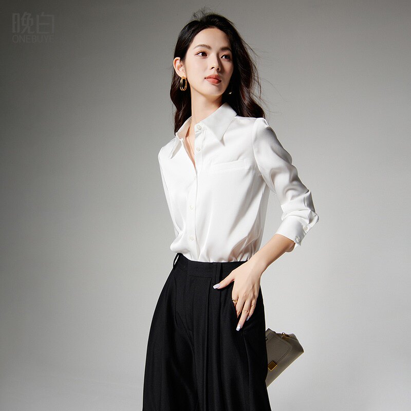 晚白2026年春新款法式垂坠高级感翻领面试职场气质白领衬衫女,女装/女士精品,衬衫,淘宝优惠券,粉丝福利购,淘宝优惠卷