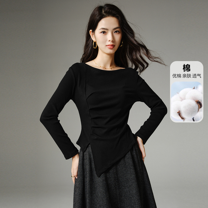 晚白弹力修身棉料打底衫