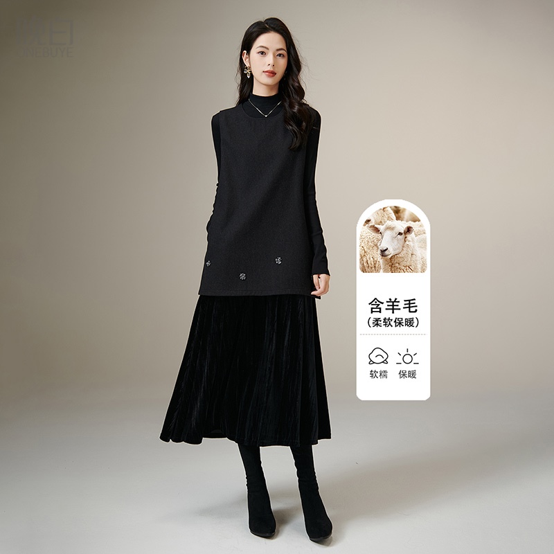 晚白纯色休闲日常亲肤连衣裙