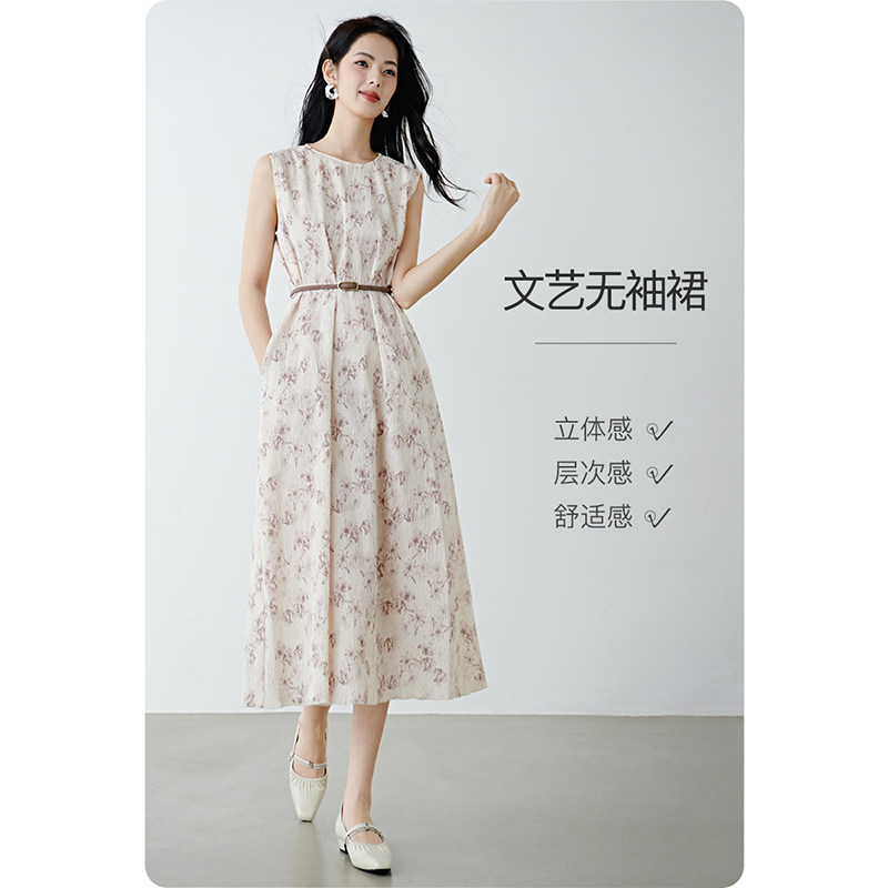 晚白2026年春新款时尚简约印花裙子轻薄透气褶皱宽松无袖连衣裙,女装/女士精品,连衣裙,淘宝优惠券,粉丝福利购,淘宝优惠卷