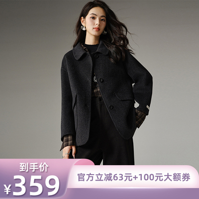 晚白羊毛呢子大衣毛呢大衣短款女