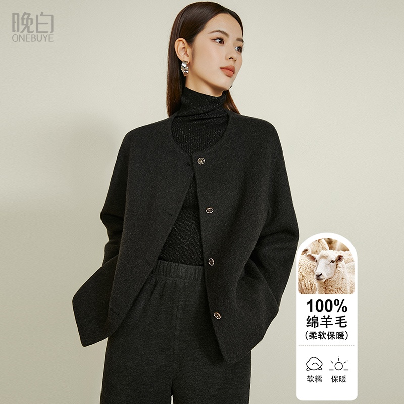 晚白【断码清仓拼手速】冬外套全绵双面呢大衣女