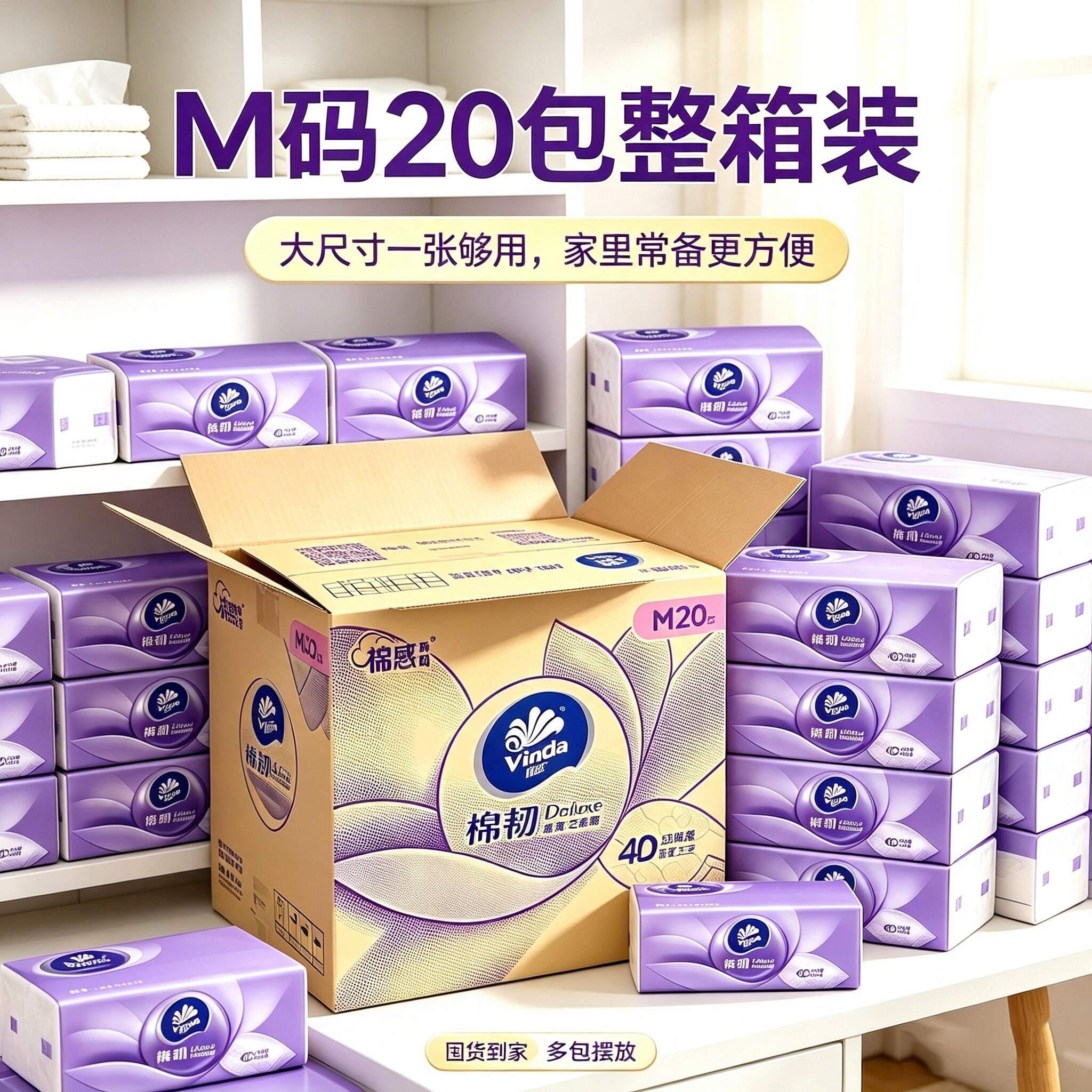 维达抽纸100抽M码棉韧立体美纸巾家用实惠装餐巾面巾纸卫生纸抽