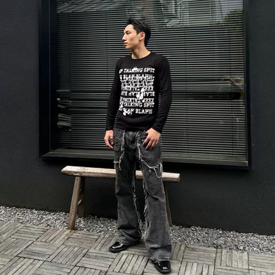 PunkFK长袖健身修身青年脏话发泡
