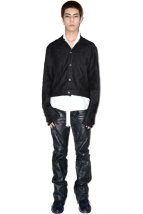 PunkFK“Gel  Wax胶皮”闪粉蜡面微喇直筒修身重磅防水防风牛仔裤