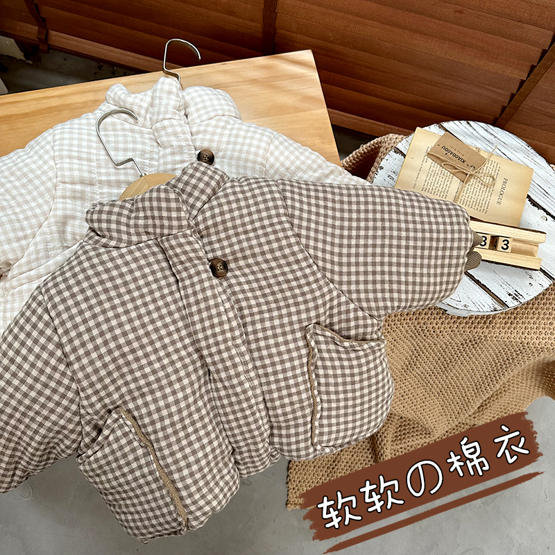 儿童日系格子棉服冬季加绒