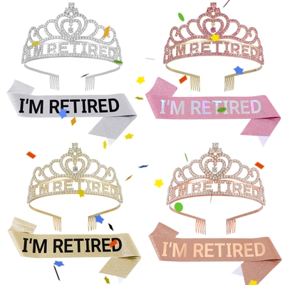 欧美退休派对皇冠肩带套装I'M RETIRED奶奶生日派对金葱布礼仪带