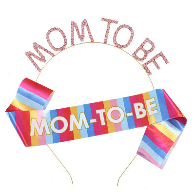 欧美新款准妈妈派对彩色头饰绶带套装 MOM TO BE发箍头箍礼仪带
