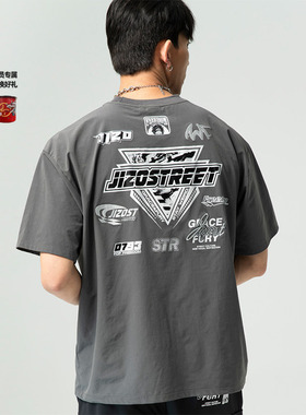 ONIARAI/鬼洗25秋新品当街黑白笔触多元素宽版短男式T恤 J850213