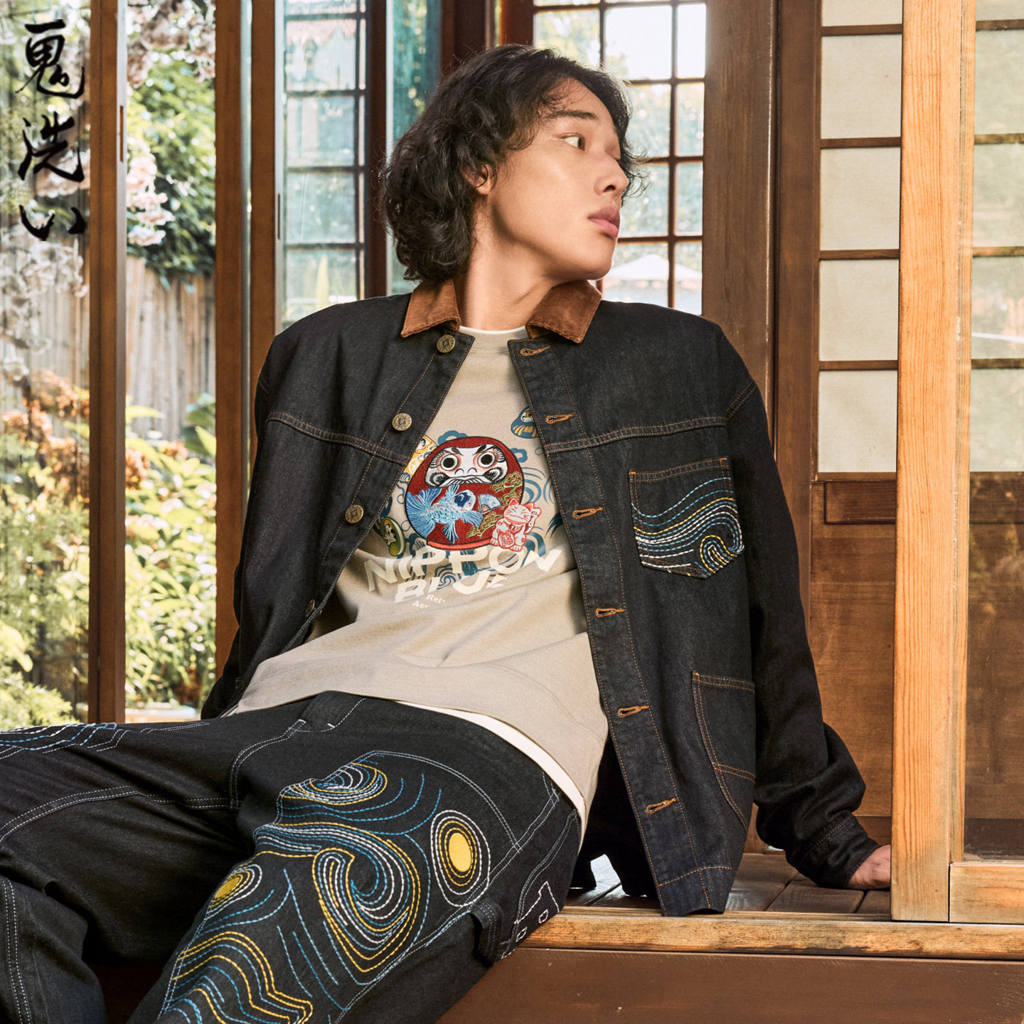 ONIARAI/鬼洗26秋新棒系列濒危雪鸮星空中长款牛仔外套男 N340270