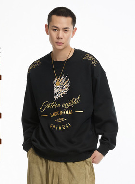 ONIARAI/鬼洗24秋冬黑金水晶切割恒温暖皮加绒男套头卫衣 B240147