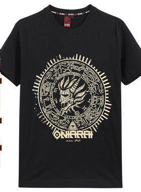 oniarai鬼洗春夏黑金鬼头印花男士圆领短袖T恤男 B840063