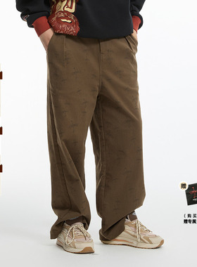 ONIARAI/鬼洗黑标石器时代古鸟花样印花宽松阔脚裤男式 24A7402