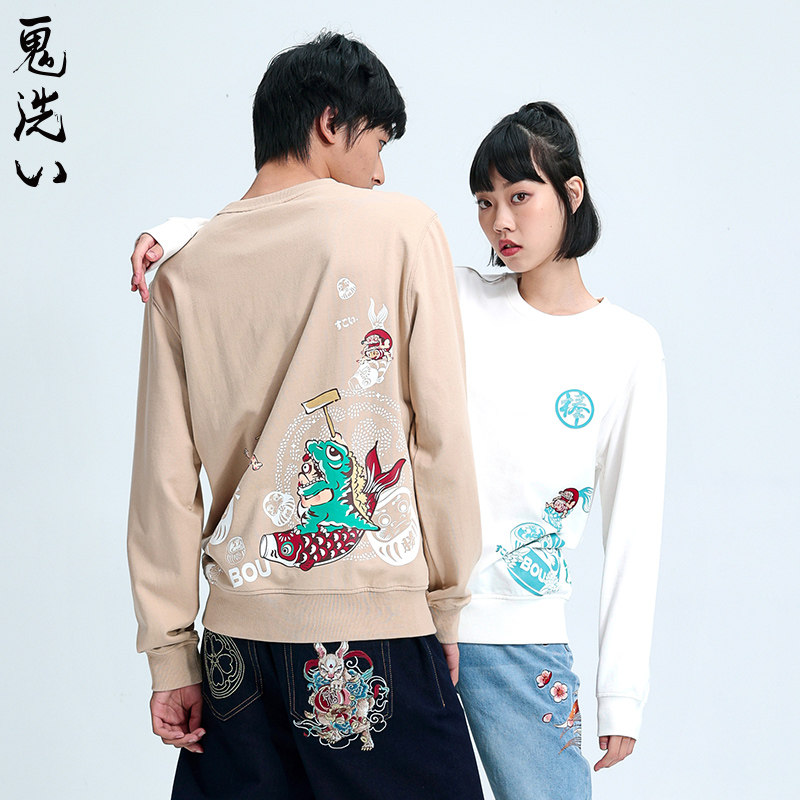 ONIARAI/鬼洗SS棒系列开心达摩圆领卫衣情侣男女款 N240115