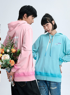 ONIARAI/鬼洗23情侣鬼洗喷色渐变印绣花连帽卫衣男女 B240113