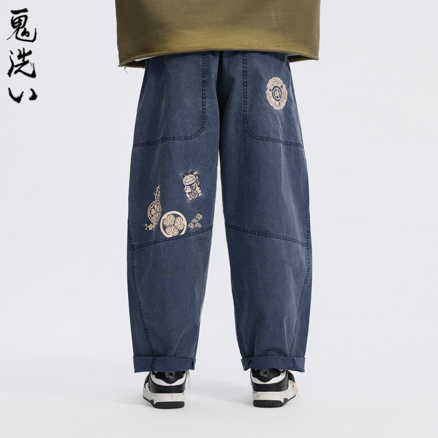 ONIARAI/鬼洗26春季棒系列招财猫水洗宽松廓形弯腿长裤男 26N4402