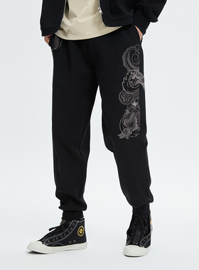 ONIARAI/鬼洗24新品泥棒蓝秋季暗影金鱼绣花男式休闲卫裤 N540156