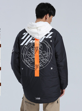 oniarai鬼洗 冬季潮牌地藏字母织带中长款男士棉服 J340034