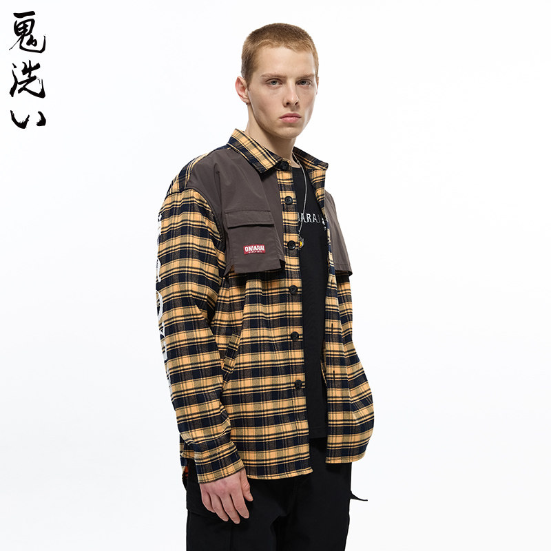 ONIARAI/鬼洗秋冬新品英文字母拼接宽松男式衬衫外套 B140027