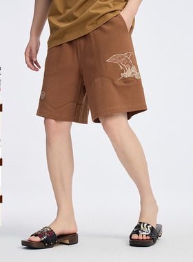 ONIARAI/鬼洗25春夏新品泥棒蓝微笑天使绣花针织短裤男 N540171