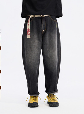 ONIARAI/鬼洗26春季新品金色马蹄复古锥形宽牛仔长裤男 26B4401