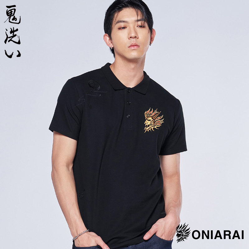 ONIARAI/鬼洗24春夏新鬼洗大和魂器物家纹男式休闲POLO衫 B830148