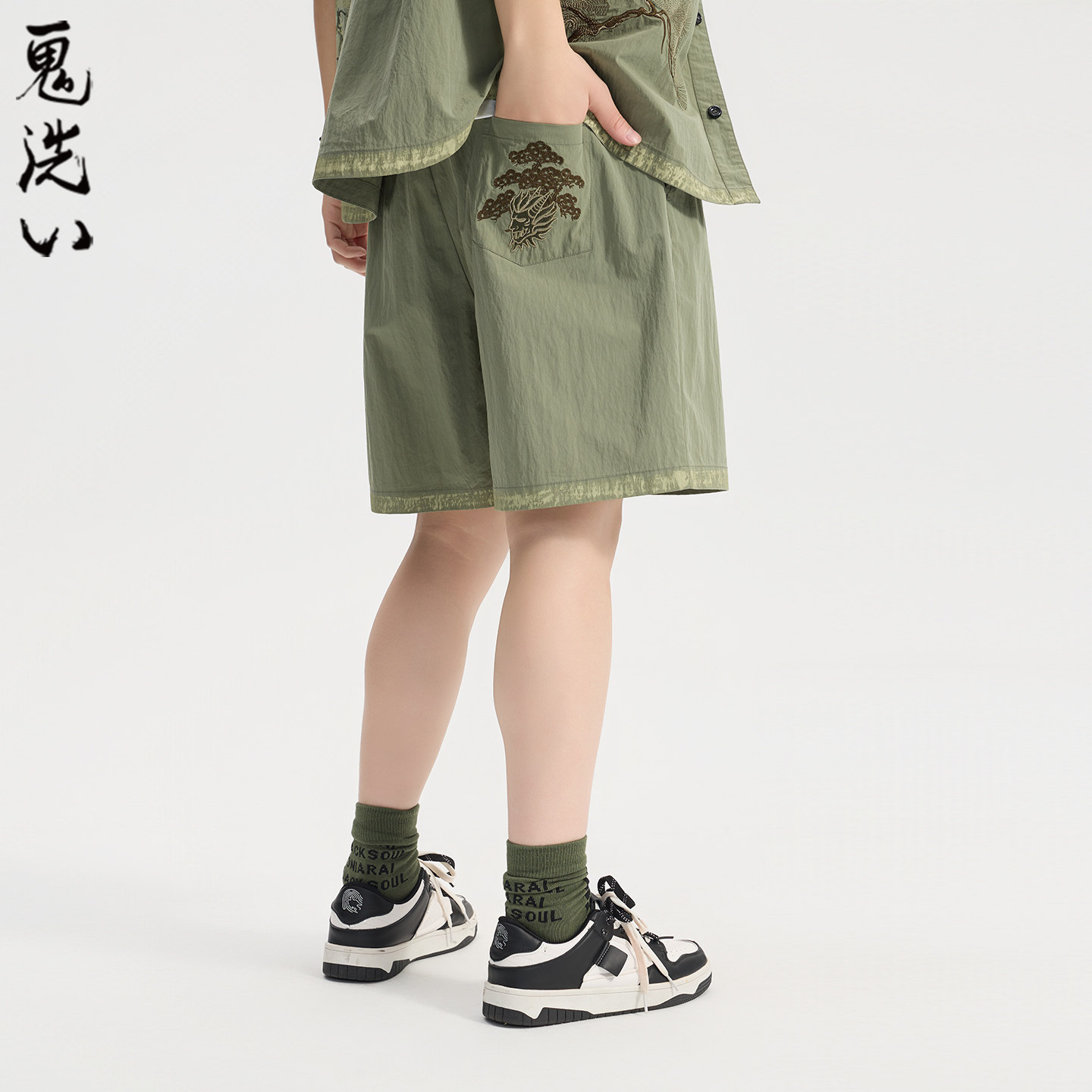 ONIARAI/鬼洗26春夏新品鬼洗常青松刷色宽松中裤休闲裤男 26B0542