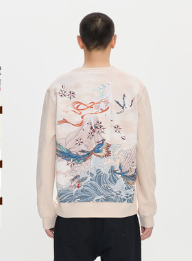 ONIARAI/鬼洗25秋冬泥棒蓝敦煌秘境九色鹿刺绣卫衣男式 25NOB53