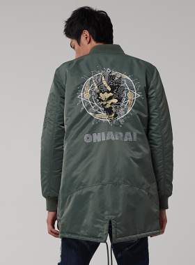 oniarai鬼洗AW 中长款夹克棉衣拉链外套绣花空军棉服男 B34384