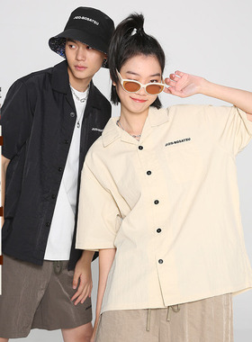 oniarai鬼洗 春夏新品夏季地藏简约古巴短袖衬衫情侣款 J740012