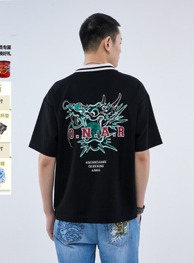 ONIARAI/鬼洗美式国潮复古足球风POLO衫男士休闲T恤B840200