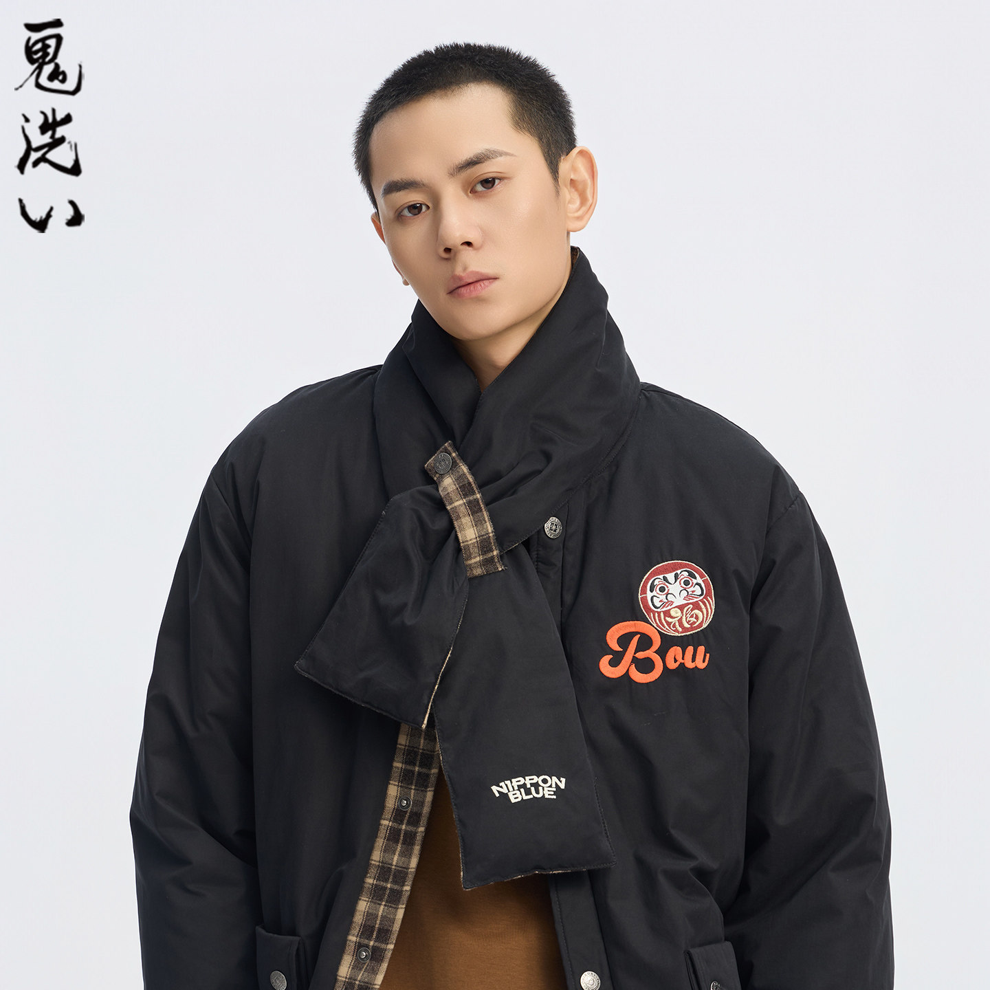 oniarai鬼洗26秋冬新品棒系列格纹拼接羽绒围巾男女款 26NA414