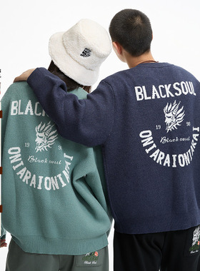 ONIARAI/鬼洗24秋冬绣标提织字母圆领套头毛衣男女同款  B640004