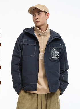 ONIARAI/鬼洗24新品恐龙化石白色走线棉服男式宽松外套 B340206