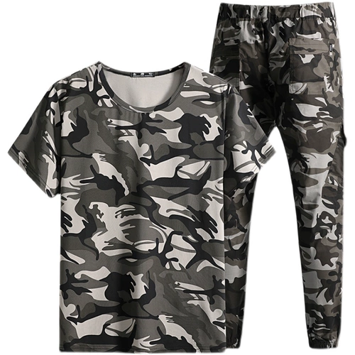 Летний спортивный костюм, трендовая универсальная футболка с коротким рукавом, камуфляжные штаны для отдыха