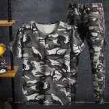 Летний спортивный костюм, трендовая универсальная футболка с коротким рукавом, камуфляжные штаны для отдыха