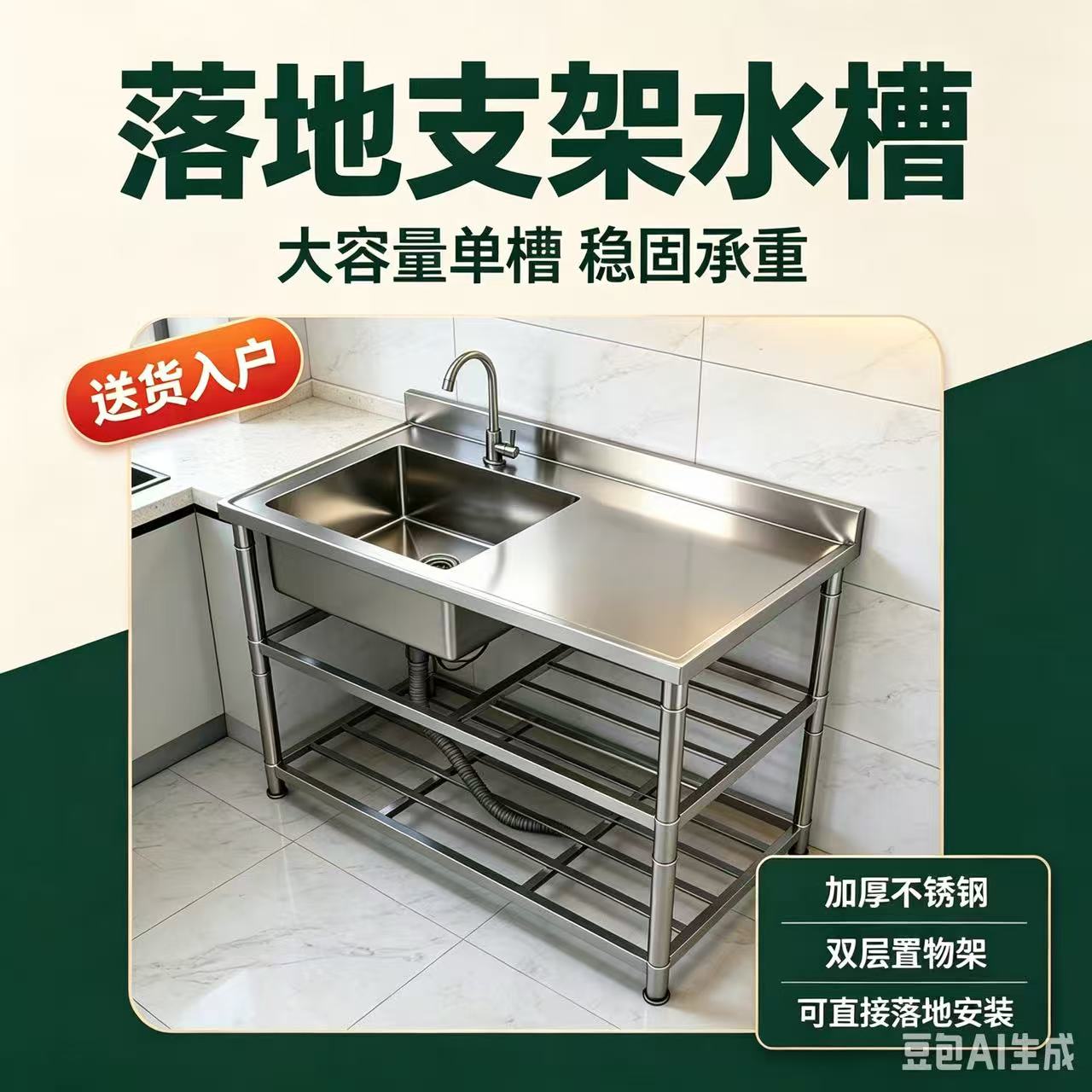 定制厨房水槽不锈钢架洗菜盆食堂单槽双槽洗碗消毒洗手池货架家用