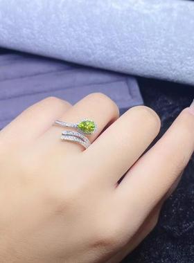 S925银截止女时尚轻奢小众设计感天然橄榄石戒指主石5*7MM