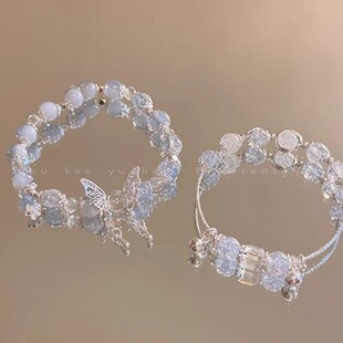 爆花蝴蝶串珠手链女2024夏季 小众设计感甜妹手串超仙学生闺蜜手饰