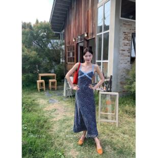 DH 大花【清迈花季】春夏蕾丝花边V领碎花吊带无袖气质显瘦连衣裙