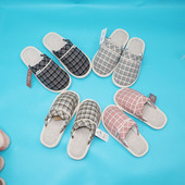 室内轻便拖鞋 明飞春秋薄款 格布居家男女地板舒适感棉拖鞋