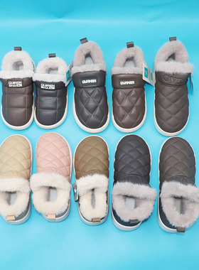 贵人鲨30码-45码亲子男女儿童冬人造皮革PU面保暖棉鞋包跟加绒厚