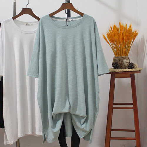 特大码竹节棉短袖女韩版薄纯色
