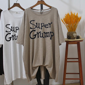 薄款 长款 竹节棉上衣 宽松特大码 胖mm夏季 短袖 t恤女遮屁股配鲨鱼裤