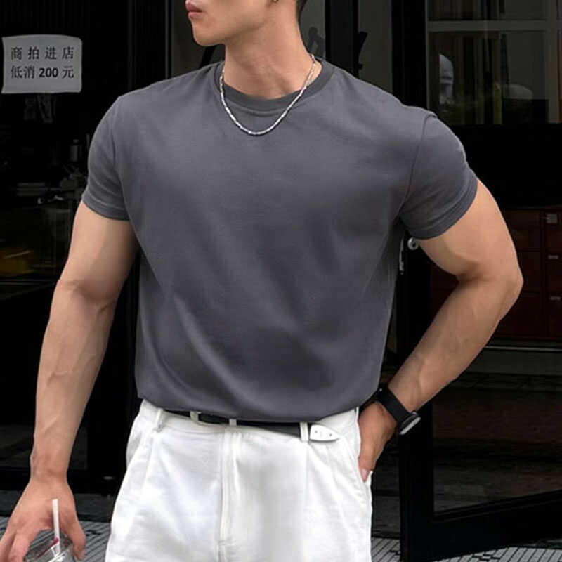 thumbnail for Men's fitness shirts, summer casual loose sports short-sleeve solid color Solona cooling training cuff T-shirt