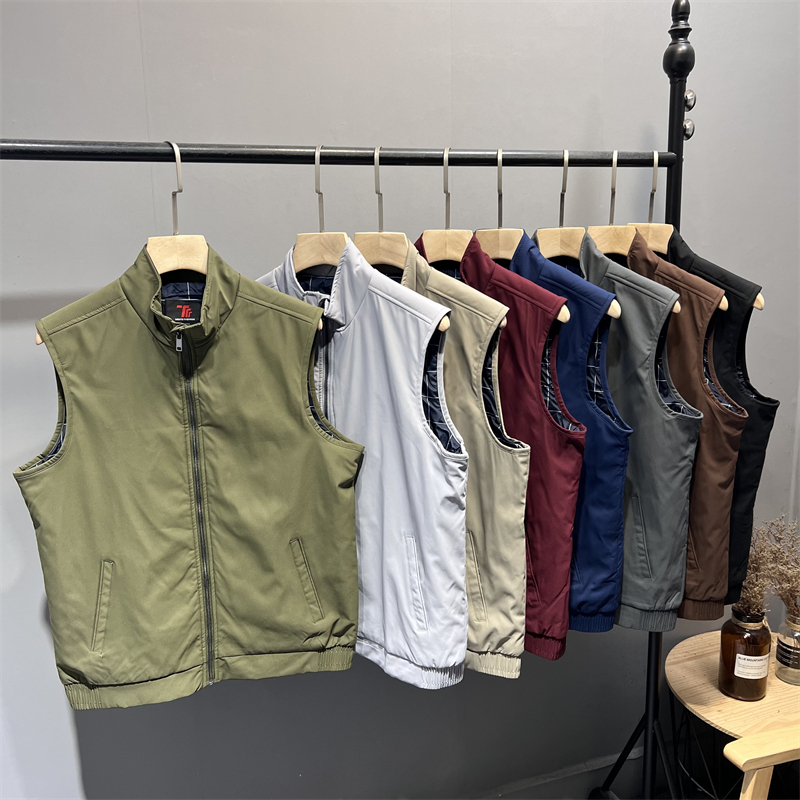 出口订单！内里薄棉！秋冬男士纯色百搭轻便保暖无袖坎肩棉马甲潮