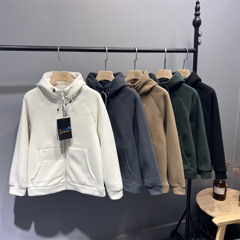 一件过冬！重磅620g！秋冬情侣加厚双面摇粒绒连帽外套休闲夹克男