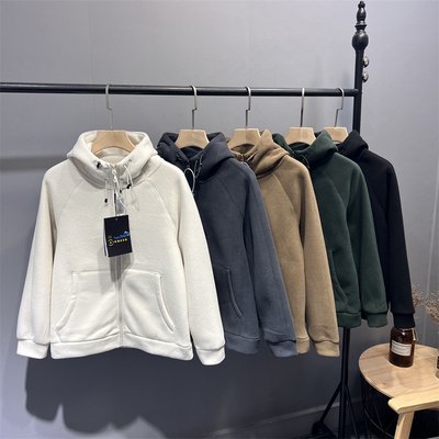 一件过冬！重磅620g！秋冬情侣加厚双面摇粒绒连帽外套休闲夹克男