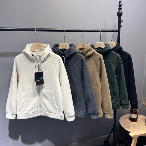 一件过冬！重磅620g！秋冬情侣加厚双面摇粒绒连帽外套休闲夹克男